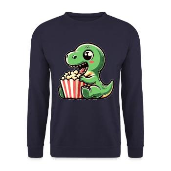 Dino mit Popcorn, Karneval im Kino - Unisex Pullover - Navy - Vorne - Alina (178cm) & Michal (187cm)