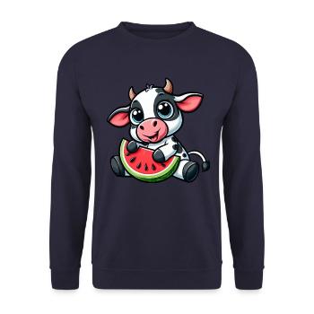 Cute Cartoon Cow Watermelon Summer Fruity - Unisex Sweatshirt - navy - Front - Alina (178cm) & Michal (187cm)