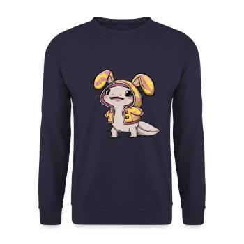 Tenue d’axolotl coloré avec des lapins - Sweat-shirt Unisexe - marine - Devant - Alina (178cm) & Michal (187cm)