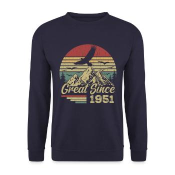 Vintage 1951 Cadeau D’anniversaire 1951 Retro 1951 - Sweat-shirt Unisexe - marine - Devant - Alina (178cm) & Michal (187cm)