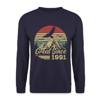 Vintage 1991 Cadeau D’anniversaire 1991 Retro 1991 - Sweat-shirt Unisexe - marine - Devant - Alina (178cm) & Michal (187cm)