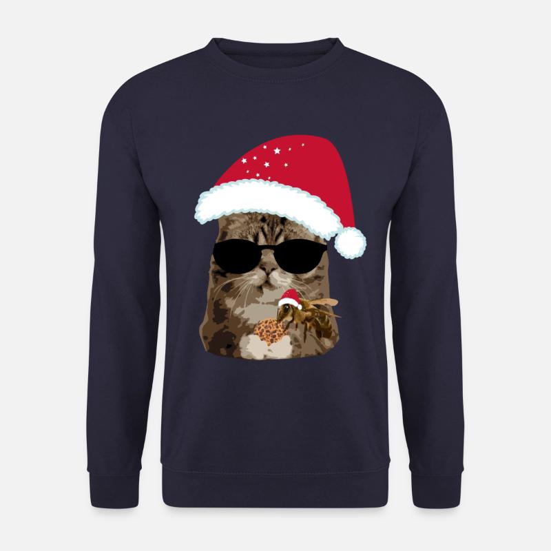 Weihnachten Katze cool mit Biene Keks - Unisex Pullover - Navy