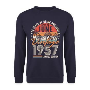 65 Geburtstag Juni 1957 Jahrgang Vintage - Unisex Pullover - Navy - Vorne - Alina (178cm) & Michal (187cm)
