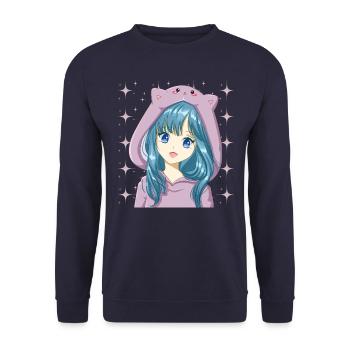 Manga Otaku Japanischer Anime - Unisex Pullover - Navy - Vorne - Alina (178cm) & Michal (187cm)