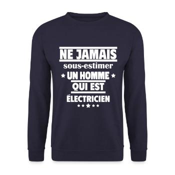 Ne jamais sous-estimer un homme électricien - Sweat-shirt Unisexe - marine - Devant - Alina (178cm) & Michal (187cm)