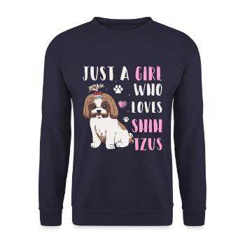 Just A Girl Who Loves Shih Tzus - Unisex Pullover - Navy - Vorne - Alina (178cm) & Michal (187cm)