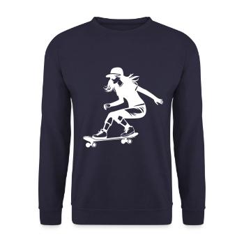 Skateboarding Woman Silhouette Skateboard - Unisex Sweatshirt - navy - Front - Alina (178cm) & Michal (187cm)