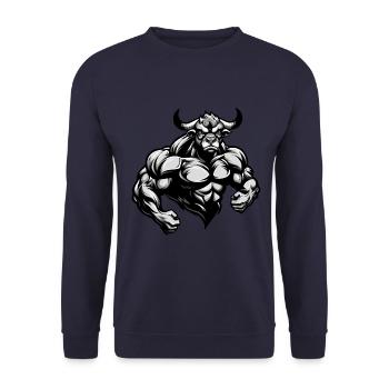 Bulle Stier Muskeln Workout Beast Gym - Unisex Pullover - Navy - Vorne - Alina (178cm) & Michal (187cm)