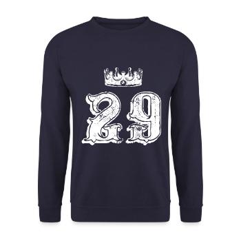 29 Zahl Krone - Unisex Pullover - Navy - Vorne - Alina (178cm) & Michal (187cm)