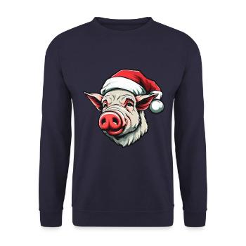 Schwein Weihnachten Tier Kopf Sau - Unisex Pullover - Navy - Vorne - Alina (178cm) & Michal (187cm)
