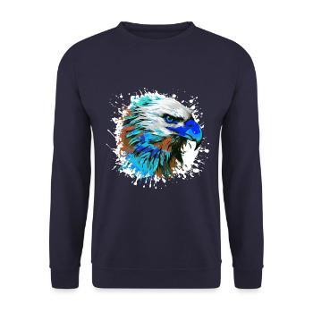 Adler Kopf Porträt Bunt - Unisex Pullover - Navy - Vorne - Alina (178cm) & Michal (187cm)