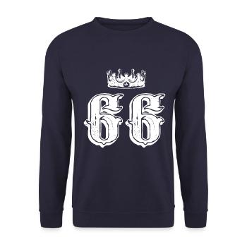 66 Zahl Krone - Unisex Pullover - Navy - Vorne - Alina (178cm) & Michal (187cm)
