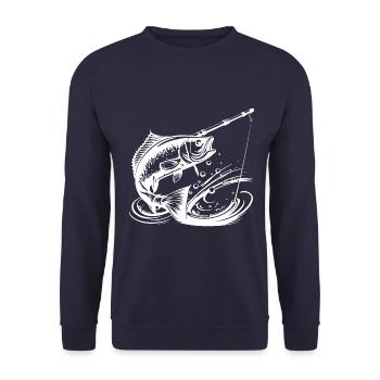 Fischen Fisch Angeln Symbol - Unisex Pullover - Navy - Vorne - Alina (178cm) & Michal (187cm)