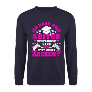 Abitur Abi Abschluss Schule Gaming Gamer Geschenk - Unisex Pullover - Navy - Vorne - Alina (178cm) & Michal (187cm)