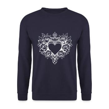Herz Symbol Tattoo Liebe - Unisex Pullover - Navy - Vorne - Alina (178cm) & Michal (187cm)