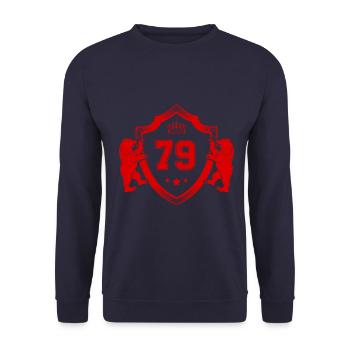 79 Zahl Wappen - Unisex Pullover - Navy - Vorne - Alina (178cm) & Michal (187cm)