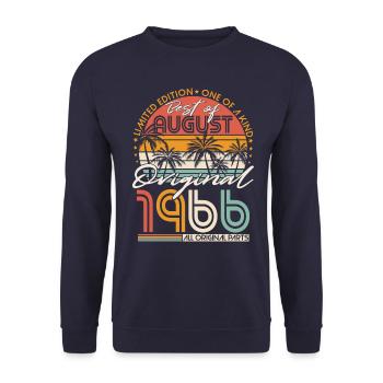 August 1966 Vintage Jahrgang Geburtstag Retro - Unisex Pullover - Navy - Vorne - Alina (178cm) & Michal (187cm)