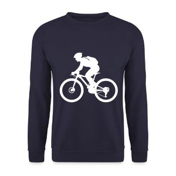 Mountain Bike Bicycle Man Silhouette - Unisex Sweatshirt - navy - Front - Alina (178cm) & Michal (187cm)