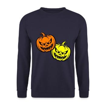 Halloween Creepy Pumpkin Face - Unisex Sweatshirt - navy - Front - Alina (178cm) & Michal (187cm)