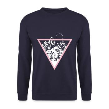 Dreieck mit Bergen und Vögel - Unisex Pullover - Navy - Vorne - Alina (178cm) & Michal (187cm)
