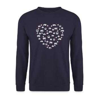 Wohnmobil Liebesherz - Valentinstag Geschenkidee - Unisex Pullover - Navy - Vorne - Alina (178cm) & Michal (187cm)