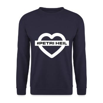 Petri Heil Heart Fishing - Unisex Sweatshirt - navy - Front - Alina (178cm) & Michal (187cm)