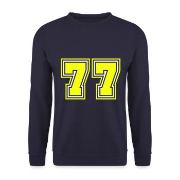 77 Zahl Symbol - Unisex Pullover - Navy - Vorne - Alina (178cm) & Michal (187cm)