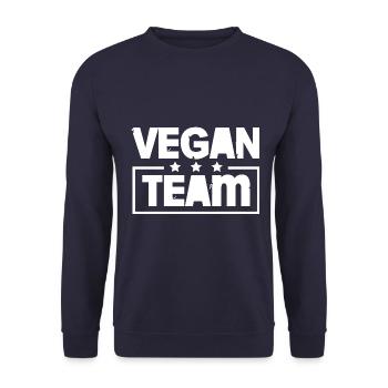 Vegan Team Bunt - Unisex Pullover - Navy - Vorne - Alina (178cm) & Michal (187cm)