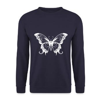 Schmetterling Silhouette Falter Boho - Unisex Pullover - Navy - Vorne - Alina (178cm) & Michal (187cm)