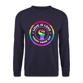 Love is equal. Liebe kennt kein Geschlecht. Spruch - Unisex Pullover - Navy - Vorne - Alina (178cm) & Michal (187cm)