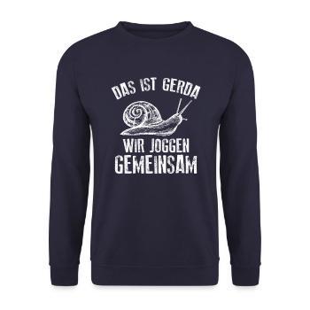 Das ist Gerda Wir joggen gemeinsam, Laufen, Rennen - Unisex Pullover - Navy - Vorne - Alina (178cm) & Michal (187cm)