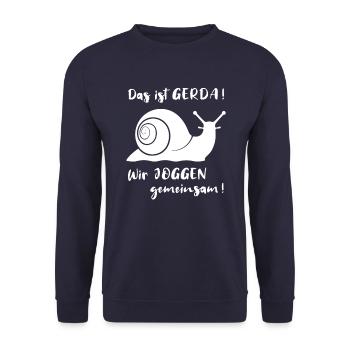 Das ist Gerda Wir joggen gemeinsam, Laufen, Rennen - Unisex Pullover - Navy - Vorne - Alina (178cm) & Michal (187cm)