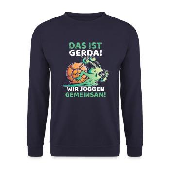 Das ist Gerda Wir joggen gemeinsam, Laufen, Rennen - Unisex Pullover - Navy - Vorne - Alina (178cm) & Michal (187cm)