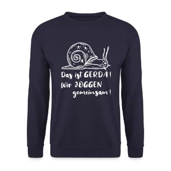 Das ist Gerda Wir joggen gemeinsam, Laufen, Rennen - Unisex Pullover - Navy - Vorne - Alina (178cm) & Michal (187cm)