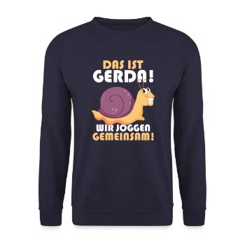 Das ist Gerda Wir joggen gemeinsam, Laufen, Rennen - Unisex Pullover - Navy - Vorne - Alina (178cm) & Michal (187cm)