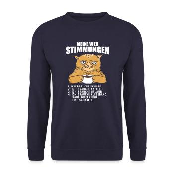 Lustige Katze Stimmung Kaffee Büro Geschenk Fun - Unisex Pullover - Navy - Vorne - Alina (178cm) & Michal (187cm)