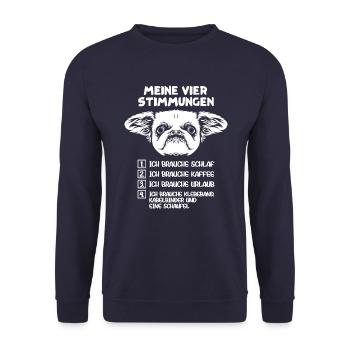 Lustige Katze Stimmung Kaffee Büro Geschenk Fun - Unisex Pullover - Navy - Vorne - Alina (178cm) & Michal (187cm)