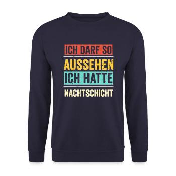 Nachtschicht, Schichtdienst, Nachtdienst, Funshirt - Unisex Pullover - Navy - Vorne - Alina (178cm) & Michal (187cm)