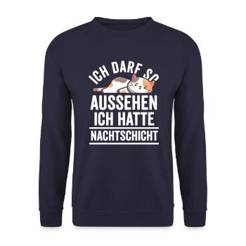 Nachtschicht, Schichtdienst, Nachtdienst, Funshirt - Unisex Pullover - Navy - Vorne - Alina (178cm) & Michal (187cm)