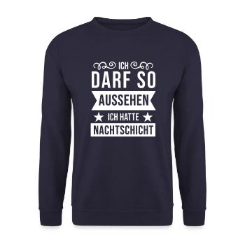 Nachtschicht, Schichtdienst, Nachtdienst, Funshirt - Unisex Pullover - Navy - Vorne - Alina (178cm) & Michal (187cm)