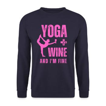Yoga Wein Weinliebhaber Meditation Sport Freizet - Unisex Pullover - Navy - Vorne - Alina (178cm) & Michal (187cm)