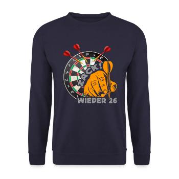Zack wieder 26, Dartspieler Outfit, Geschenkidee - Unisex Pullover - Navy - Vorne - Alina (178cm) & Michal (187cm)