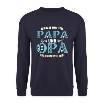 Papa Opa Vatertag Geschenk Weihnachten Funshirt - Unisex Pullover - Navy - Vorne - Alina (178cm) & Michal (187cm)