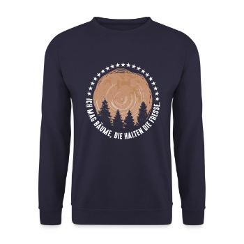 Ich mag Bäume! Lustiger Spruch Wald Natur Funshirt - Unisex Pullover - Navy - Vorne - Alina (178cm) & Michal (187cm)