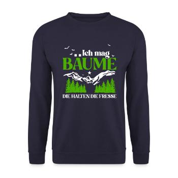 Ich mag Bäume! Lustiger Spruch Wald Natur Funshirt - Unisex Pullover - Navy - Vorne - Alina (178cm) & Michal (187cm)