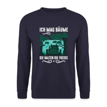 Ich mag Bäume! Lustiger Spruch Wald Natur Funshirt - Unisex Pullover - Navy - Vorne - Alina (178cm) & Michal (187cm)