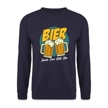 Bier Gute Idee Biertrinken Saufen Party Funshirt - Unisex Pullover - Navy - Vorne - Alina (178cm) & Michal (187cm)