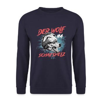 Wolf im Schafspelz, Spruch, Wölfe, Schafe Funshirt - Unisex Pullover - Navy - Vorne - Alina (178cm) & Michal (187cm)