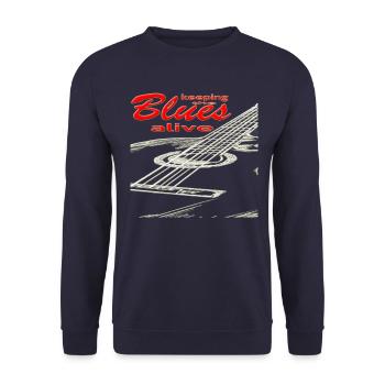 Keeping the Blues alive Acoustic Guitar - Unisex Pullover - Navy - Vorne - Alina (178cm) & Michal (187cm)