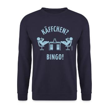 Käffchen Bingo (Baumann Klausen Clausen Kaffee V1) - Unisex Pullover - Navy - Vorne - Alina (178cm) & Michal (187cm)